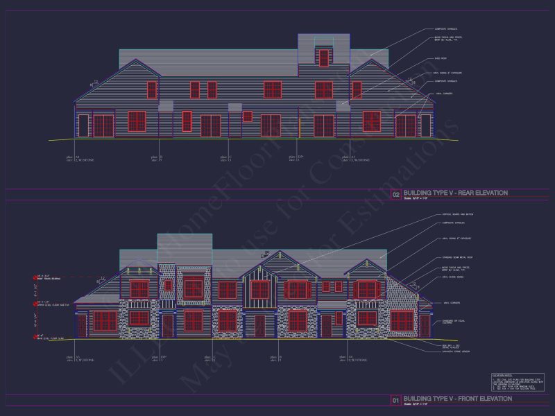 8-Unit Modern Craftsman Townhome Plan with Covered Porches & Bonus Rooms