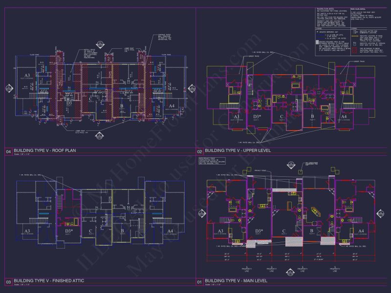 8-Unit Modern Craftsman Townhome Plan with Covered Porches & Bonus Rooms