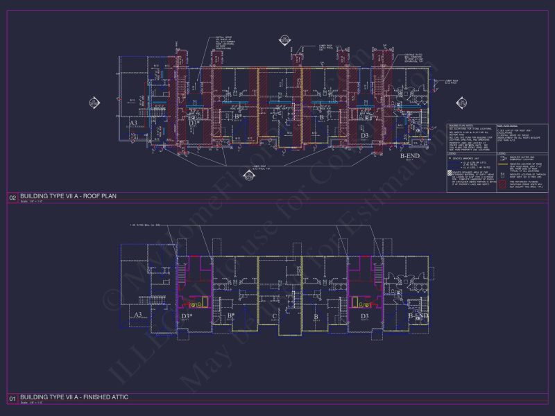 8-Unit Modern Craftsman Townhome Plan with Covered Porches & Bonus Rooms