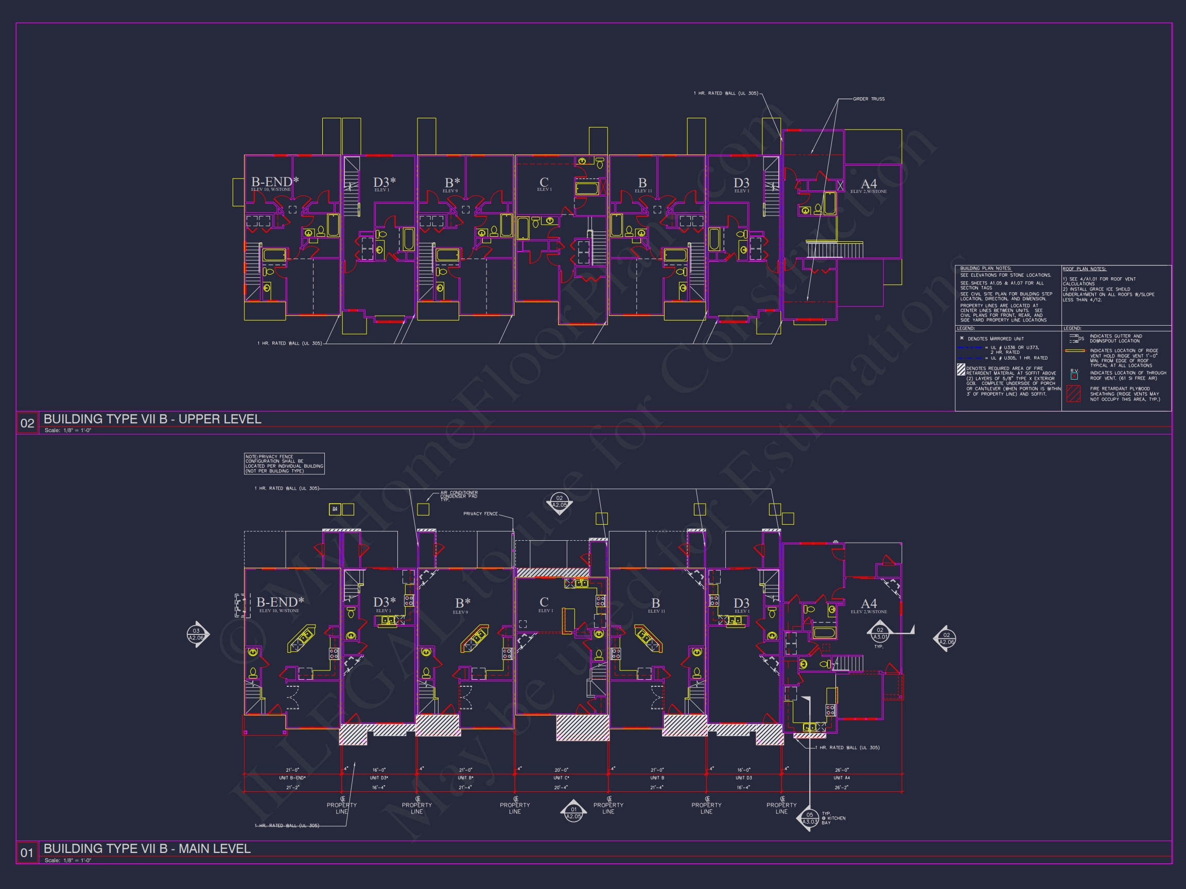 8-Unit Modern Craftsman Townhome Plan with Covered Porches & Bonus Rooms