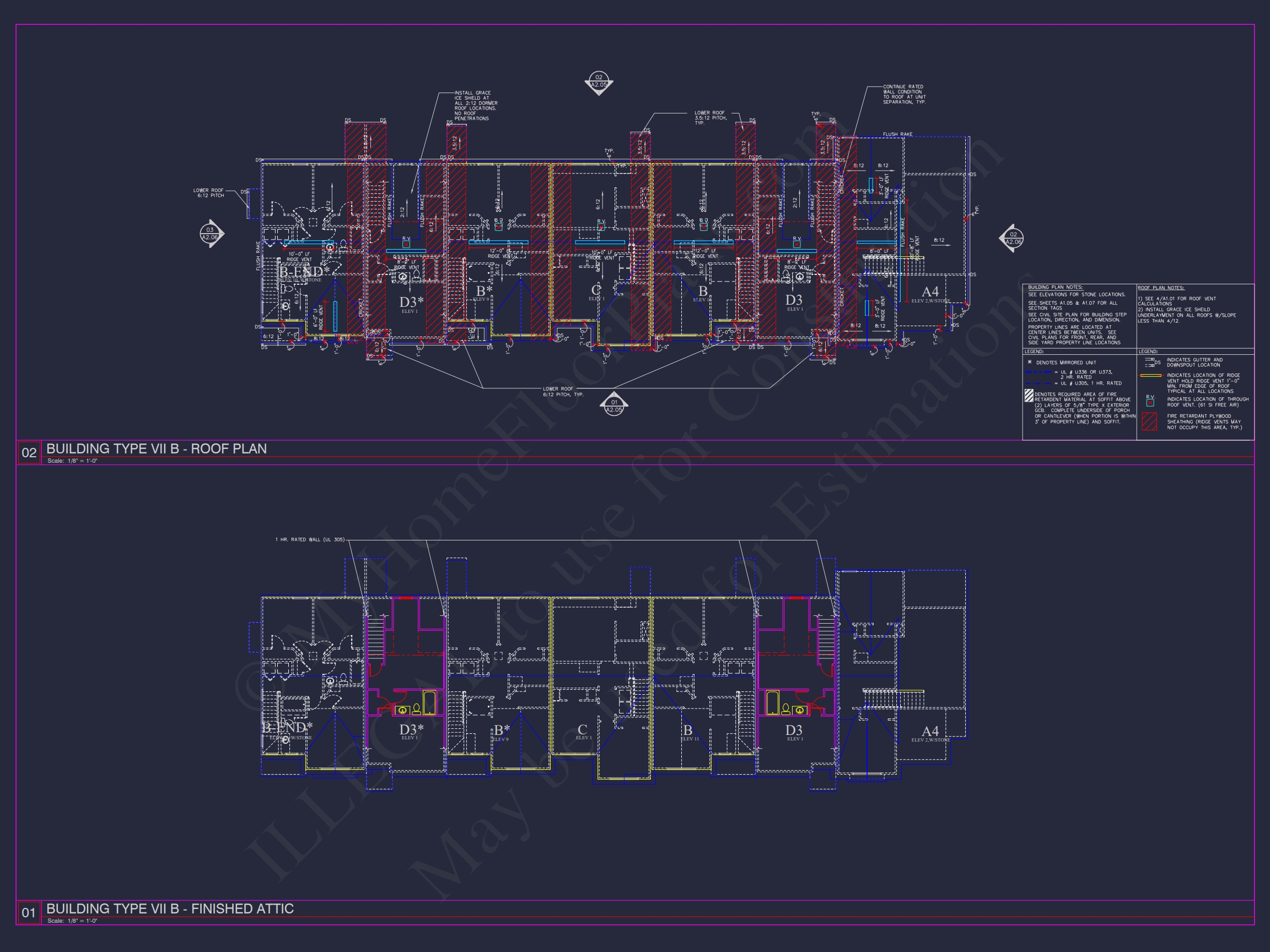 8-Unit Modern Craftsman Townhome Plan with Covered Porches & Bonus Rooms
