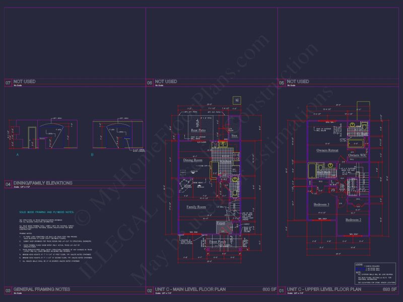 8-Unit Modern Craftsman Townhome Plan with Covered Porches & Bonus Rooms