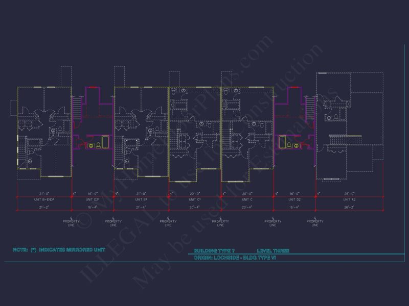8-Unit Modern Craftsman Townhome Plan with Covered Porches & Bonus Rooms