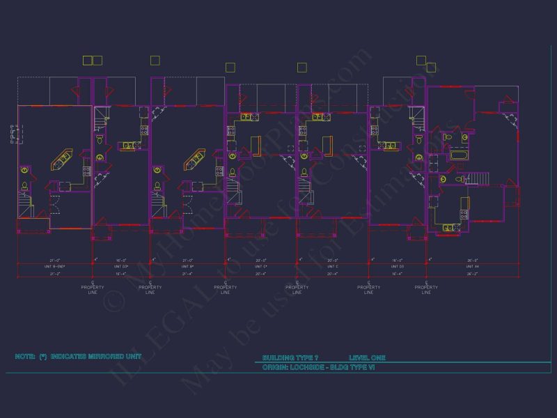 8-Unit Modern Craftsman Townhome Plan with Covered Porches & Bonus Rooms