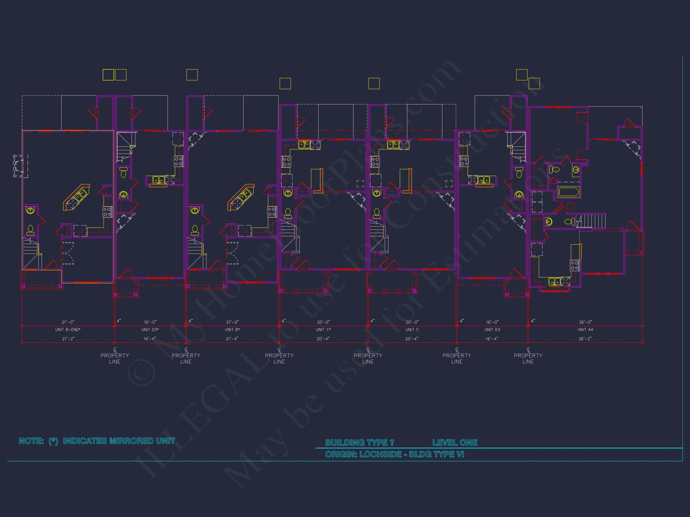 8-Unit Modern Craftsman Townhome Plan with Covered Porches & Bonus Rooms