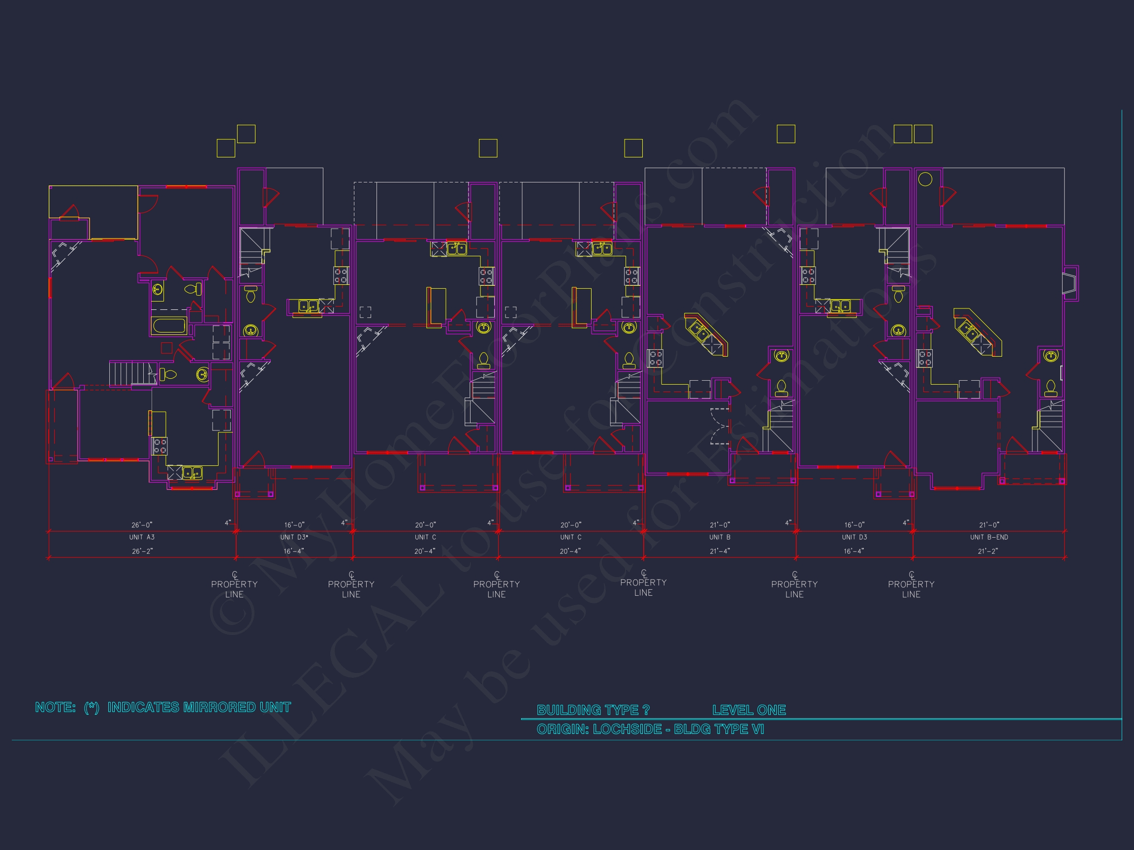 8-Unit Modern Craftsman Townhome Plan with Covered Porches & Bonus Rooms