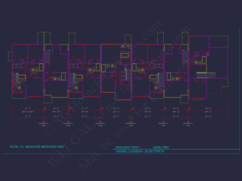 8-Unit Modern Craftsman Townhome Plan with Covered Porches & Bonus Rooms
