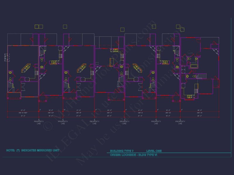 8-Unit Modern Craftsman Townhome Plan with Covered Porches & Bonus Rooms