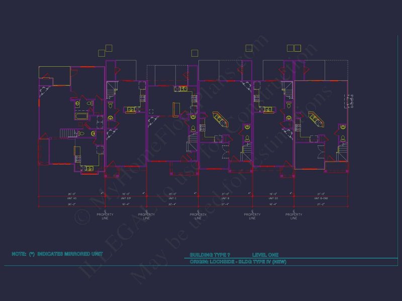 8-Unit Modern Craftsman Townhome Plan with Covered Porches & Bonus Rooms