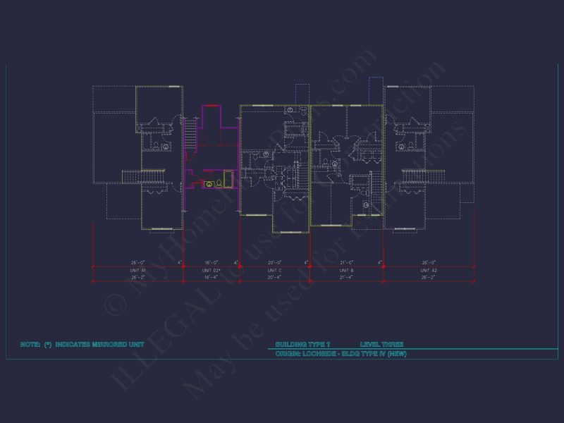 8-Unit Modern Craftsman Townhome Plan with Covered Porches & Bonus Rooms