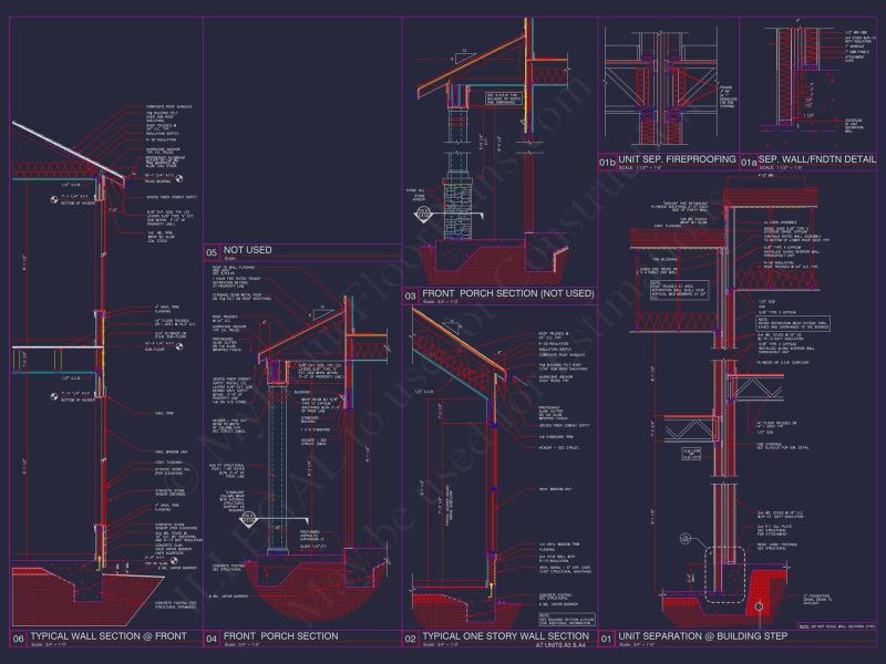 8-Unit Modern Craftsman Townhome Plan with Covered Porches & Bonus Rooms
