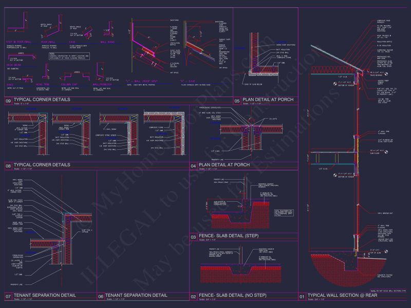 8-Unit Modern Craftsman Townhome Plan with Covered Porches & Bonus Rooms