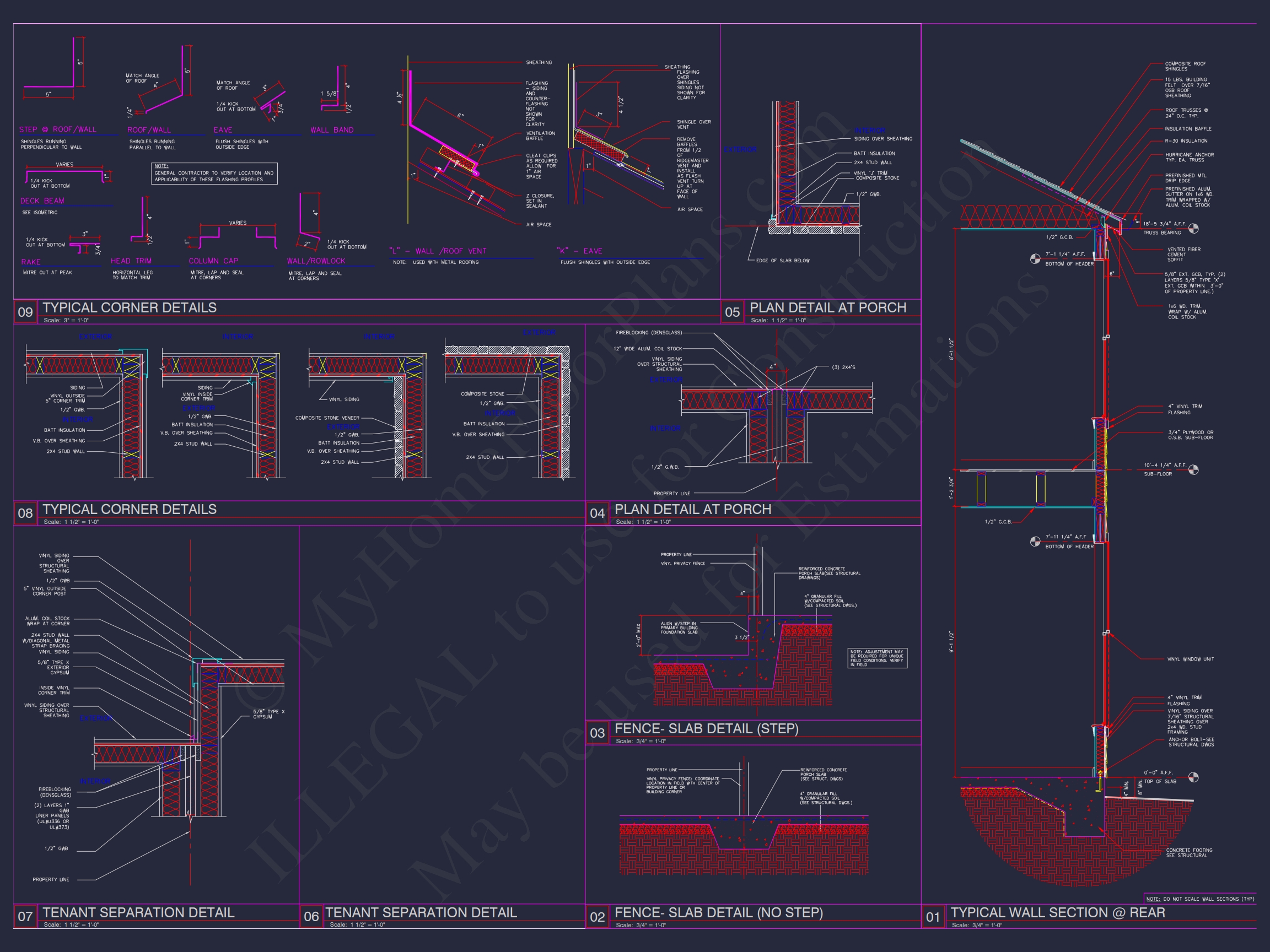8-Unit Modern Craftsman Townhome Plan with Covered Porches & Bonus Rooms