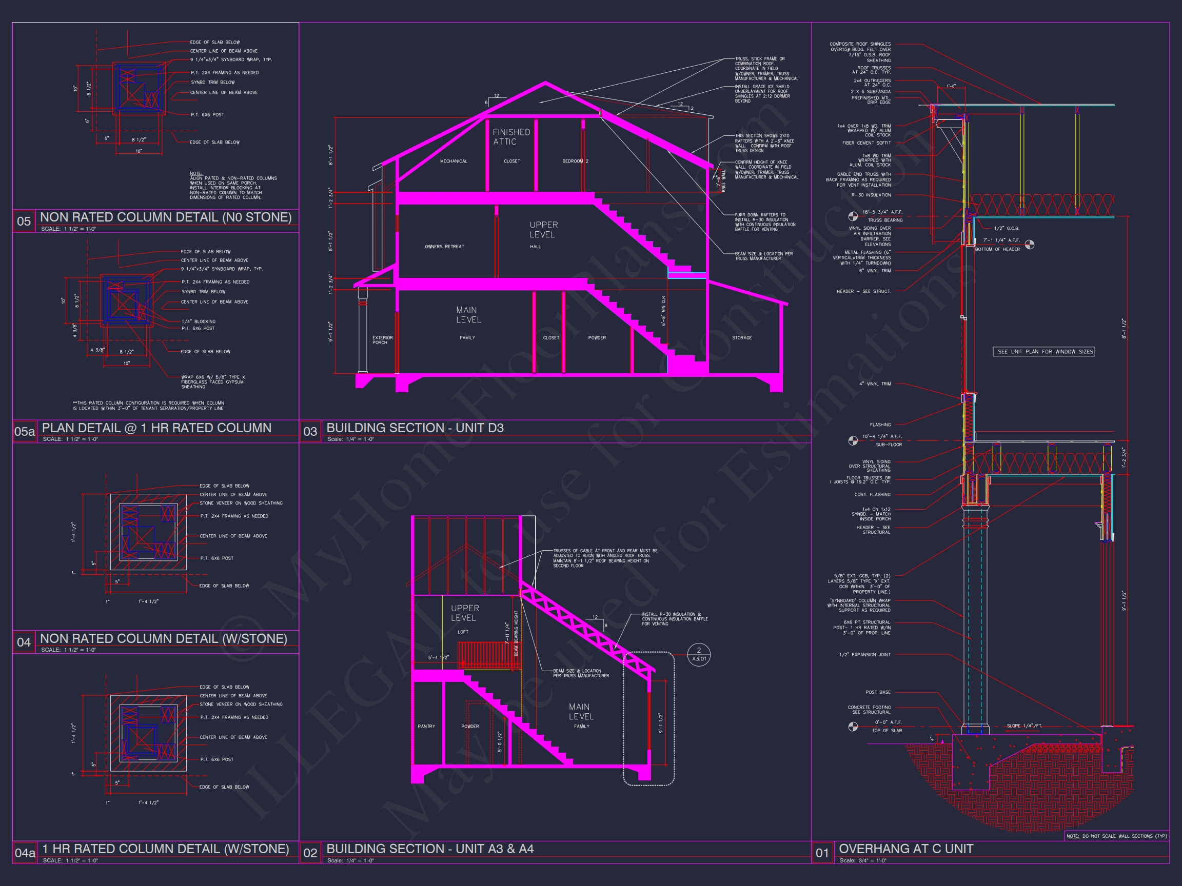 8-Unit Modern Craftsman Townhome Plan with Covered Porches & Bonus Rooms
