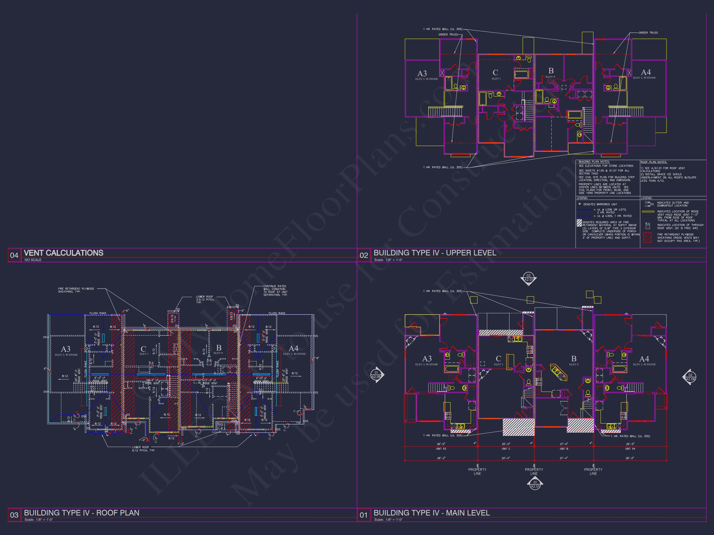 8-Unit Modern Craftsman Townhome Plan with Covered Porches & Bonus Rooms