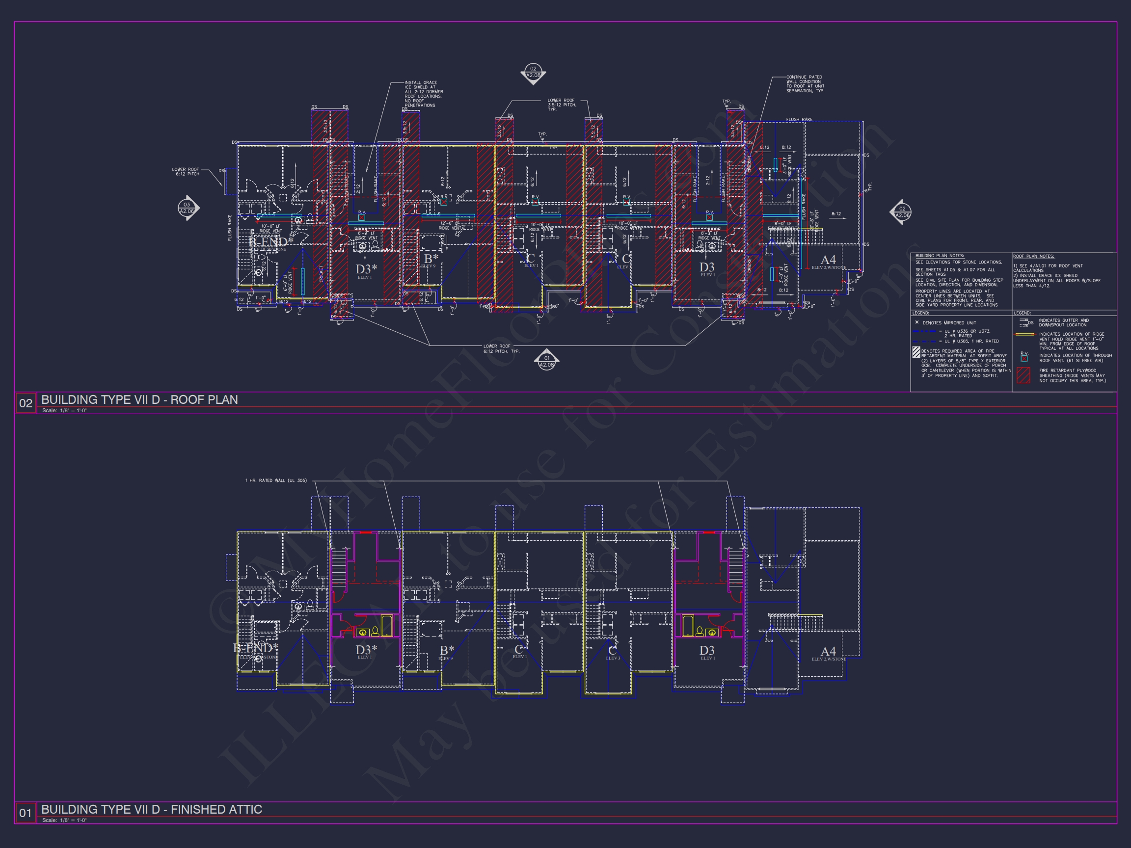 8-Unit Modern Craftsman Townhome Plan with Covered Porches & Bonus Rooms