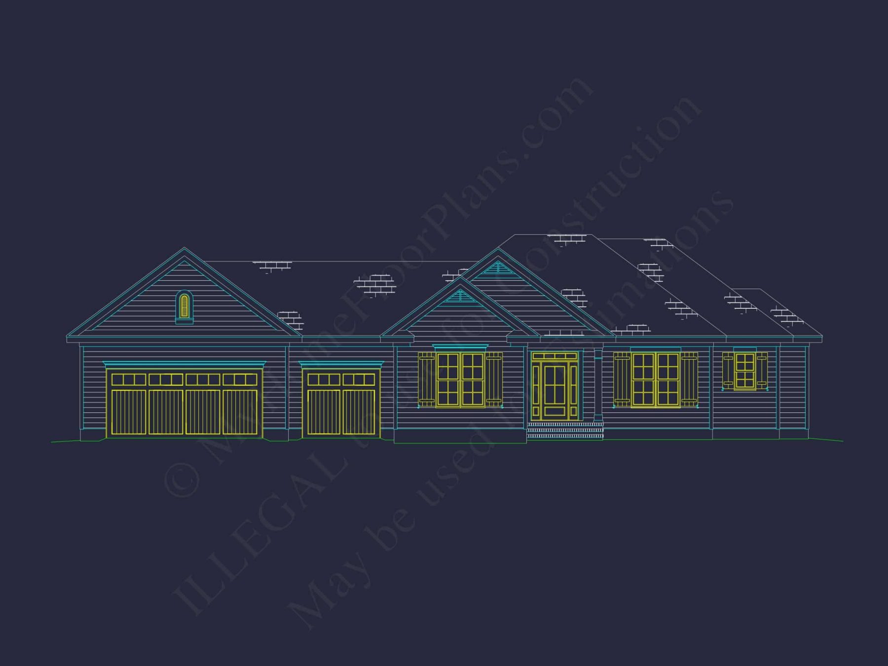 Single-Story Ranch House Plan with Open Layout and 3-Car Garage
