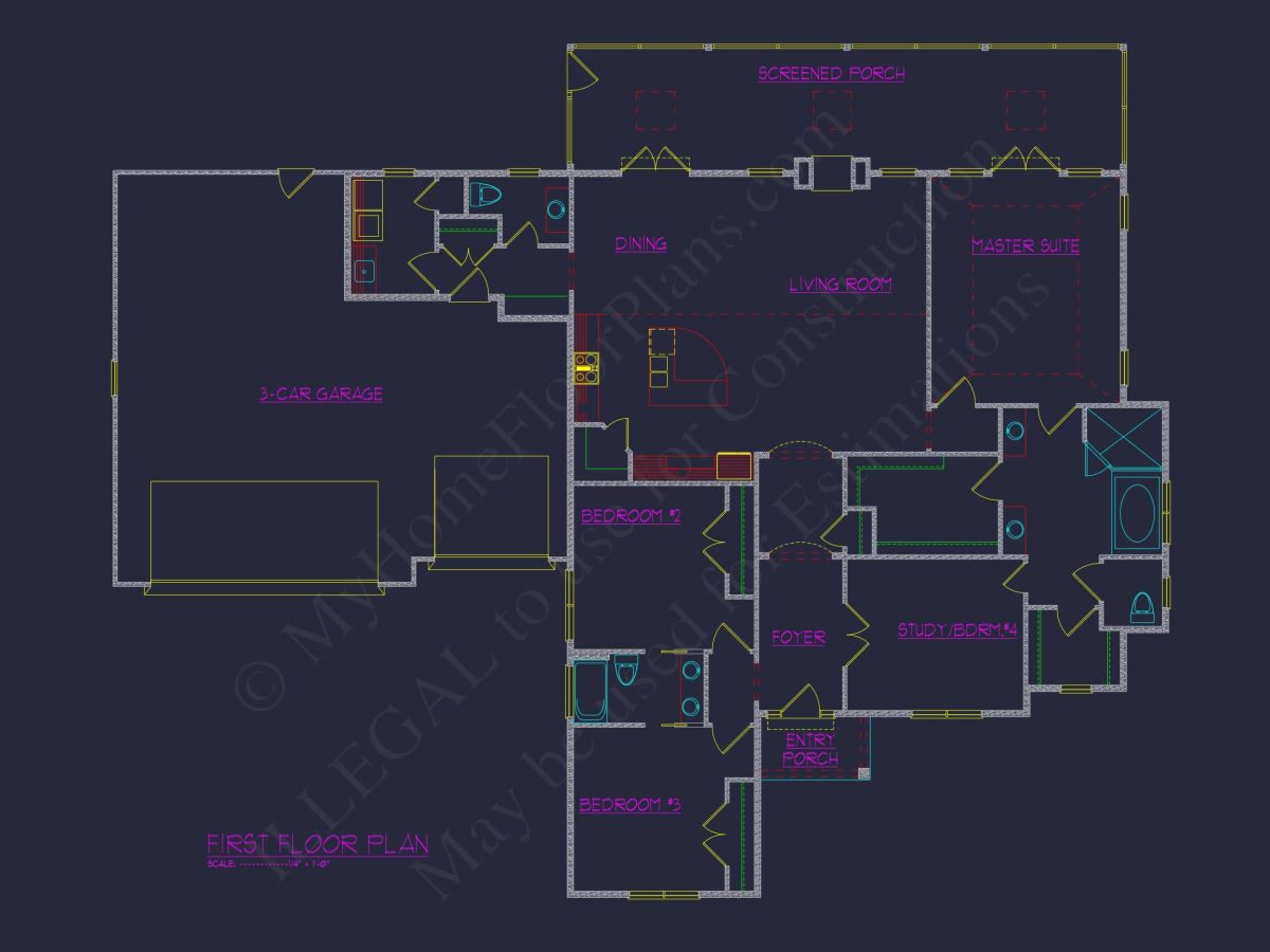 Single-Story Ranch House Plan with Open Layout and 3-Car Garage