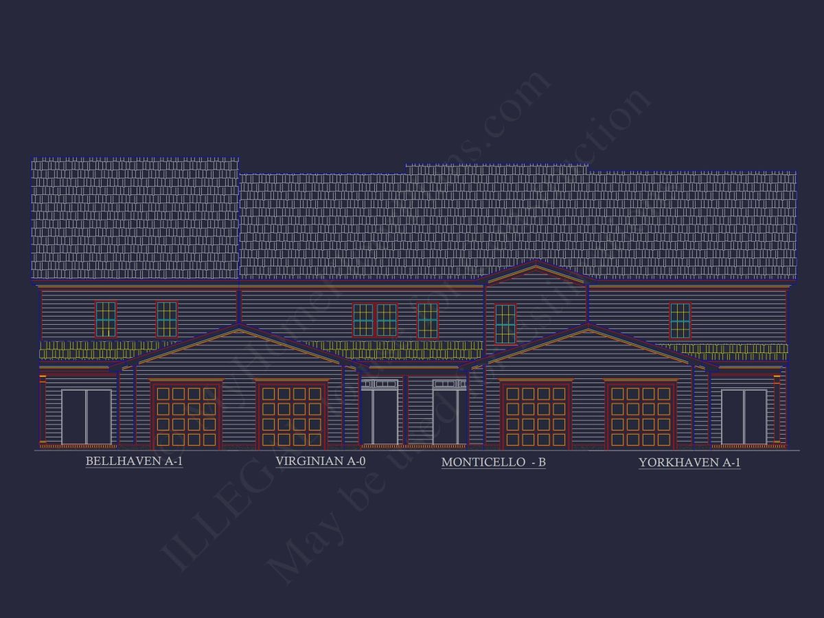 Colonial Revival Townhome CAD Floor Plan & Rear Entry Garage