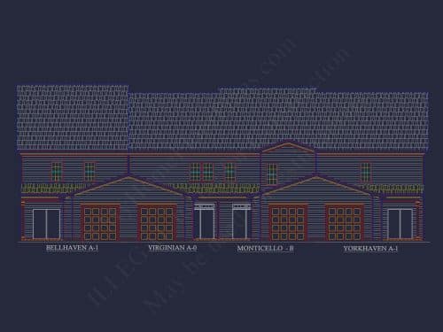 Colonial Revival Townhome CAD Floor Plan & Rear Entry Garage