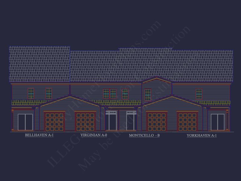 Colonial Revival Townhome CAD Floor Plan & Rear Entry Garage