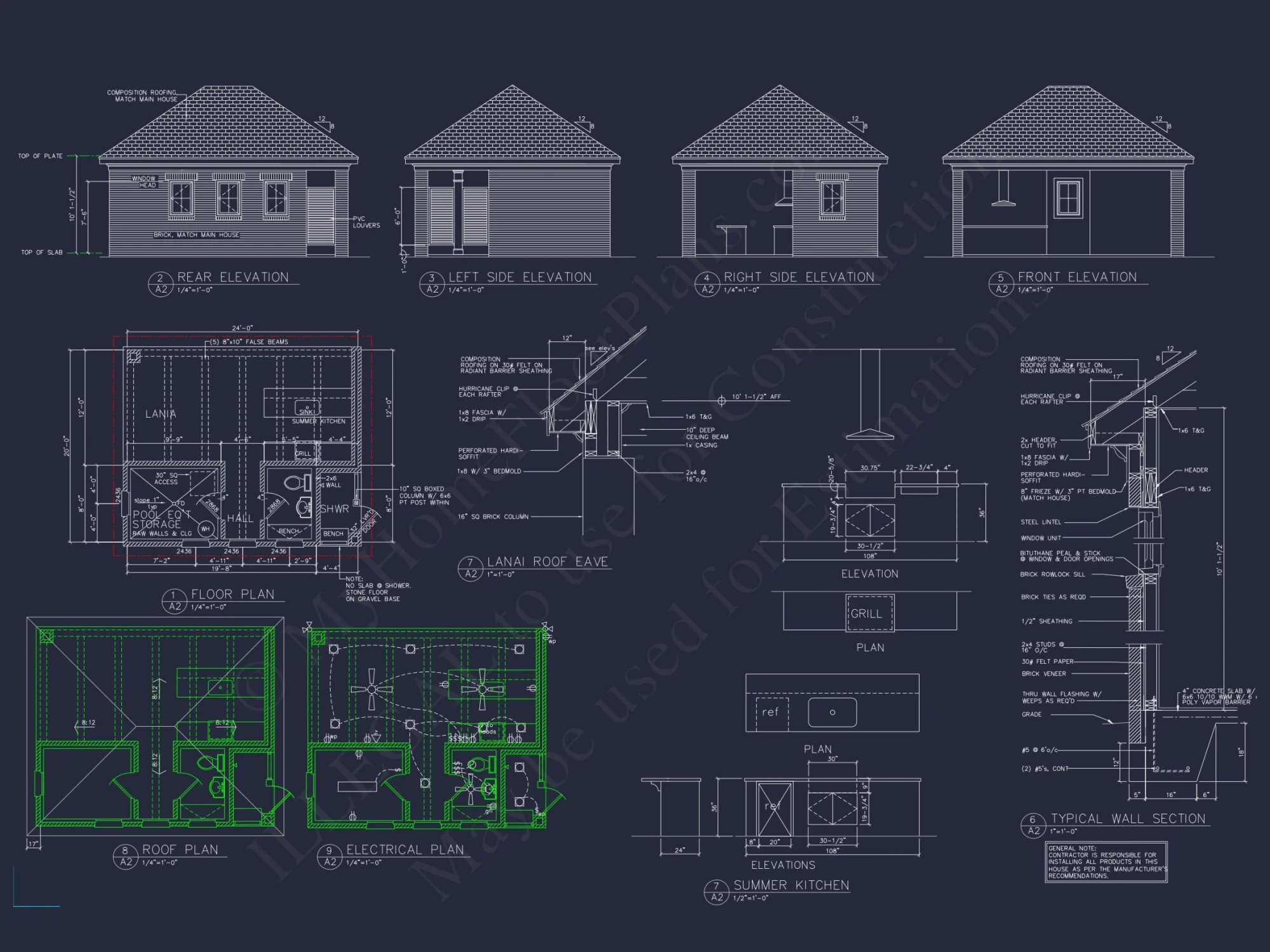 Stylish Pool House Floor Plan with Outdoor Kitchen and Lanai