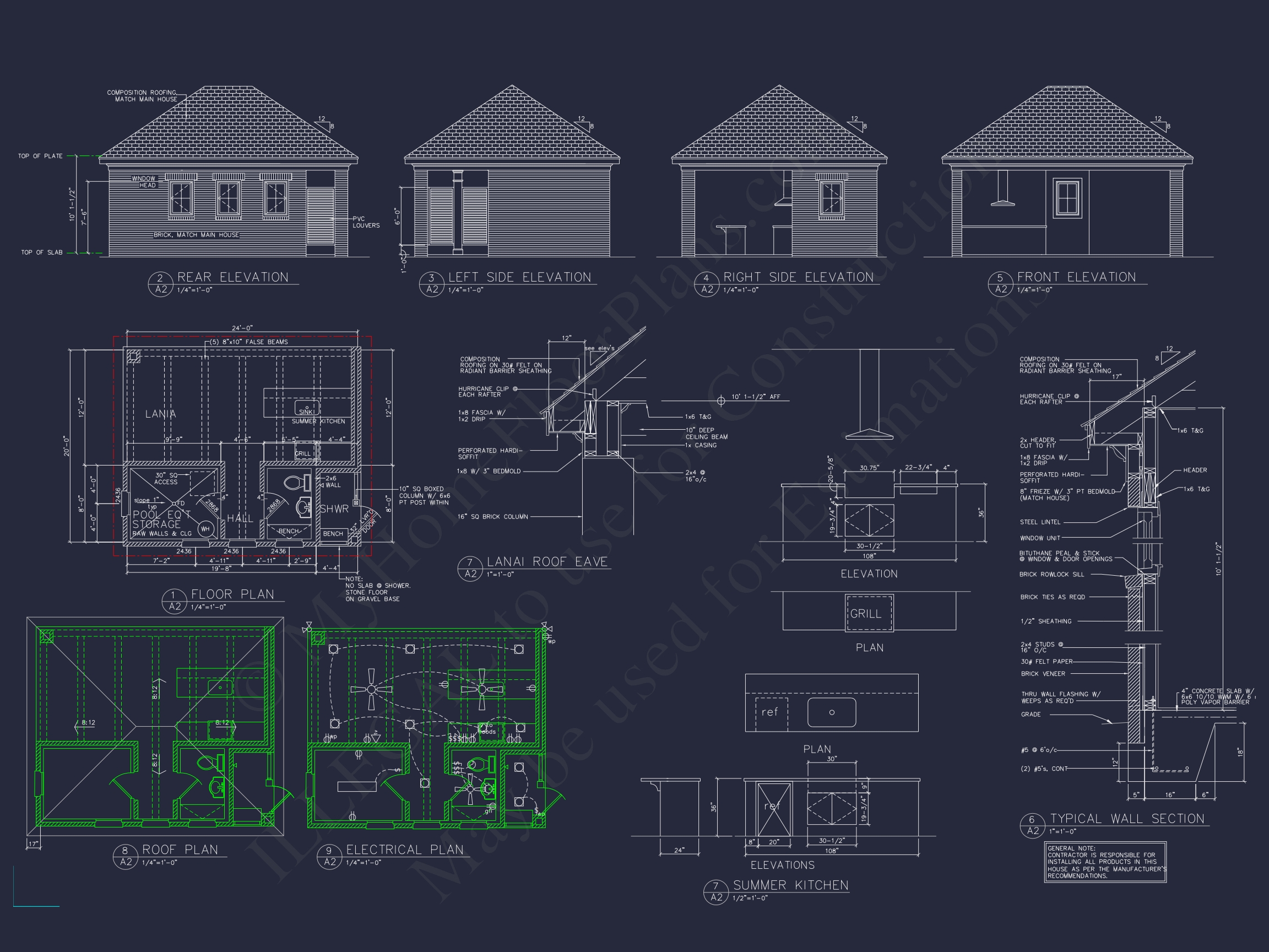 Stylish Pool House Floor Plan with Outdoor Kitchen and Lanai