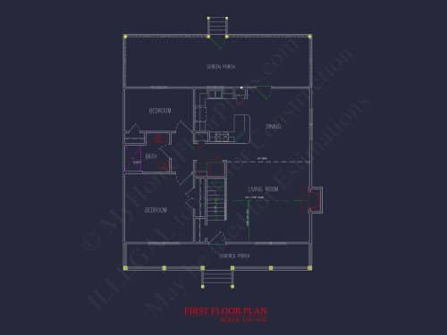 Elegant Home Plan & Floor Design 2-Bedroom Classic Blueprint
