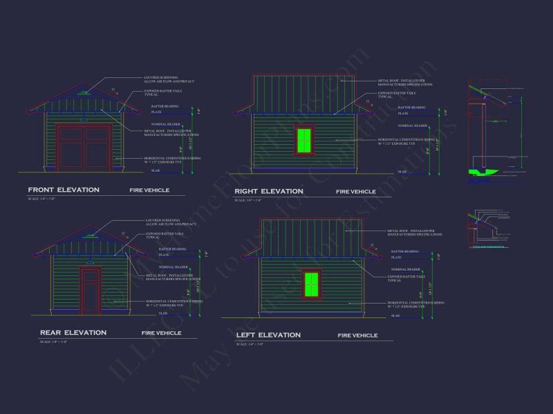 Small Garage Floor Plan for EMS or Fire Vehicle Compact Architectural Blueprint