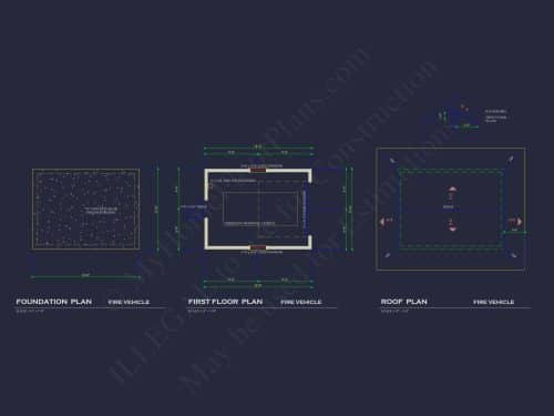 Small Garage Floor Plan for EMS or Fire Vehicle Compact Architectural Blueprint