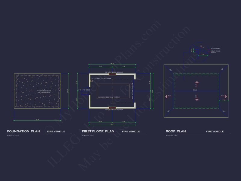 Small Garage Floor Plan for EMS or Fire Vehicle Compact Architectural Blueprint
