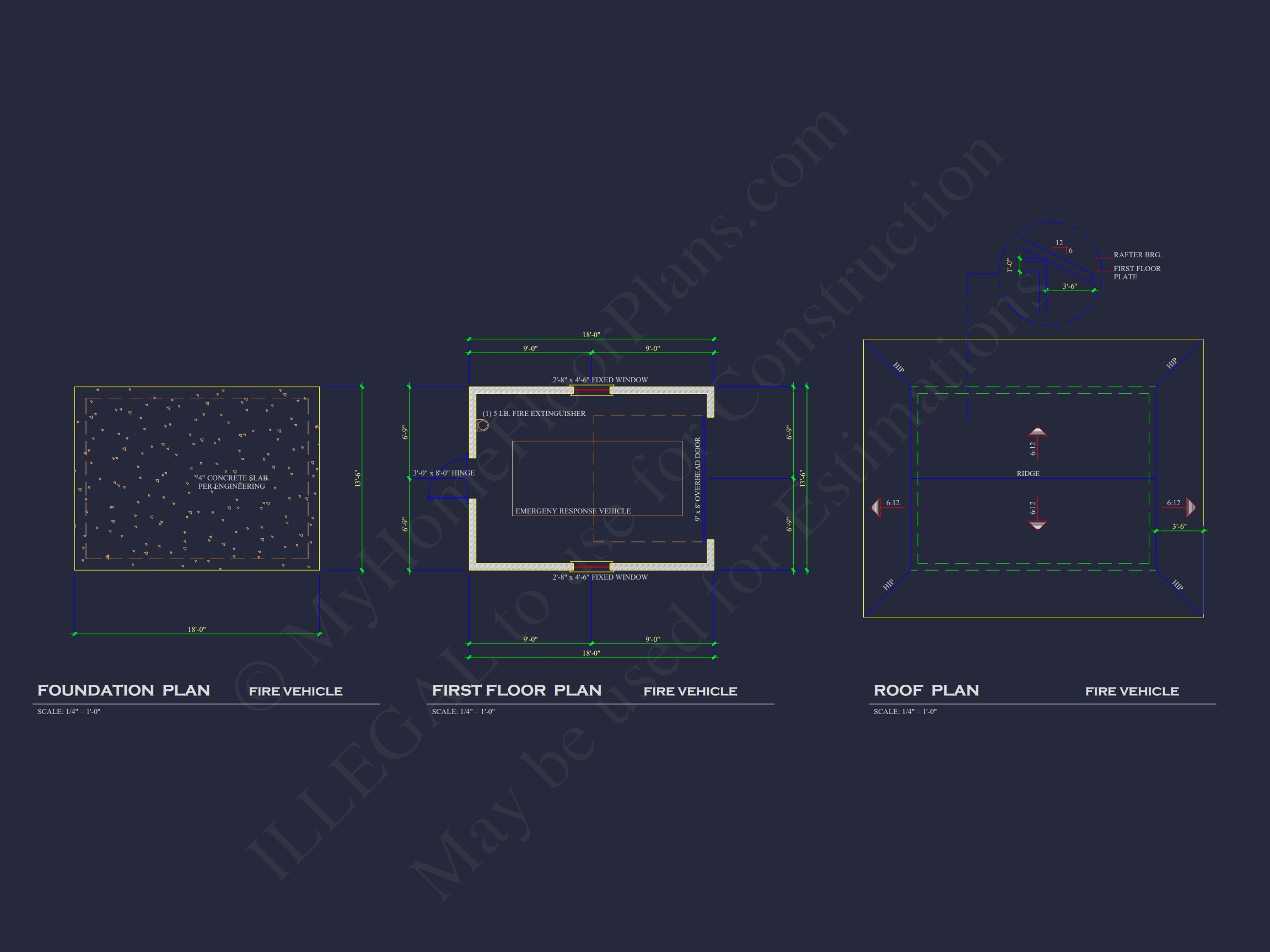 Small Garage Floor Plan for EMS or Fire Vehicle Compact Architectural Blueprint