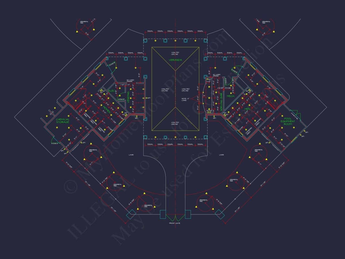 Clubhouse Floor Plan with Pool Pavilion and Craftsman Architectural Style