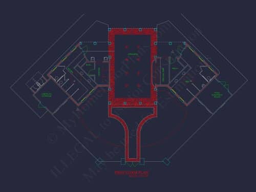 Clubhouse Floor Plan with Pool Pavilion and Craftsman Architectural Style