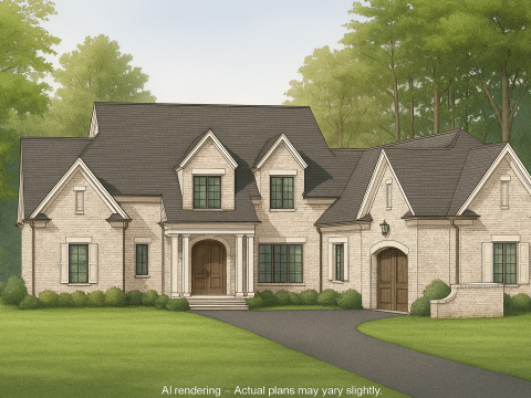 Elegant 2-Story House Plan with Brick Architecture & Vaulted Ceilings