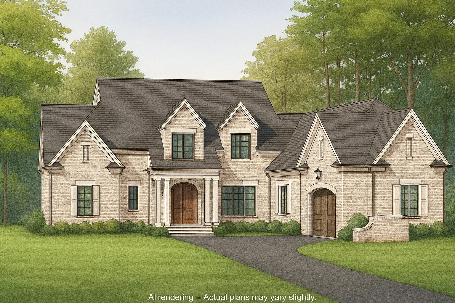 Elegant 2-Story House Plan with Brick Architecture & Vaulted Ceilings
