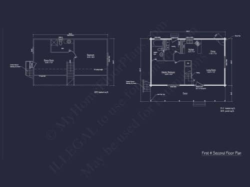Charming Log Cabin House Plan with Open Floor Design and CAD Blueprints