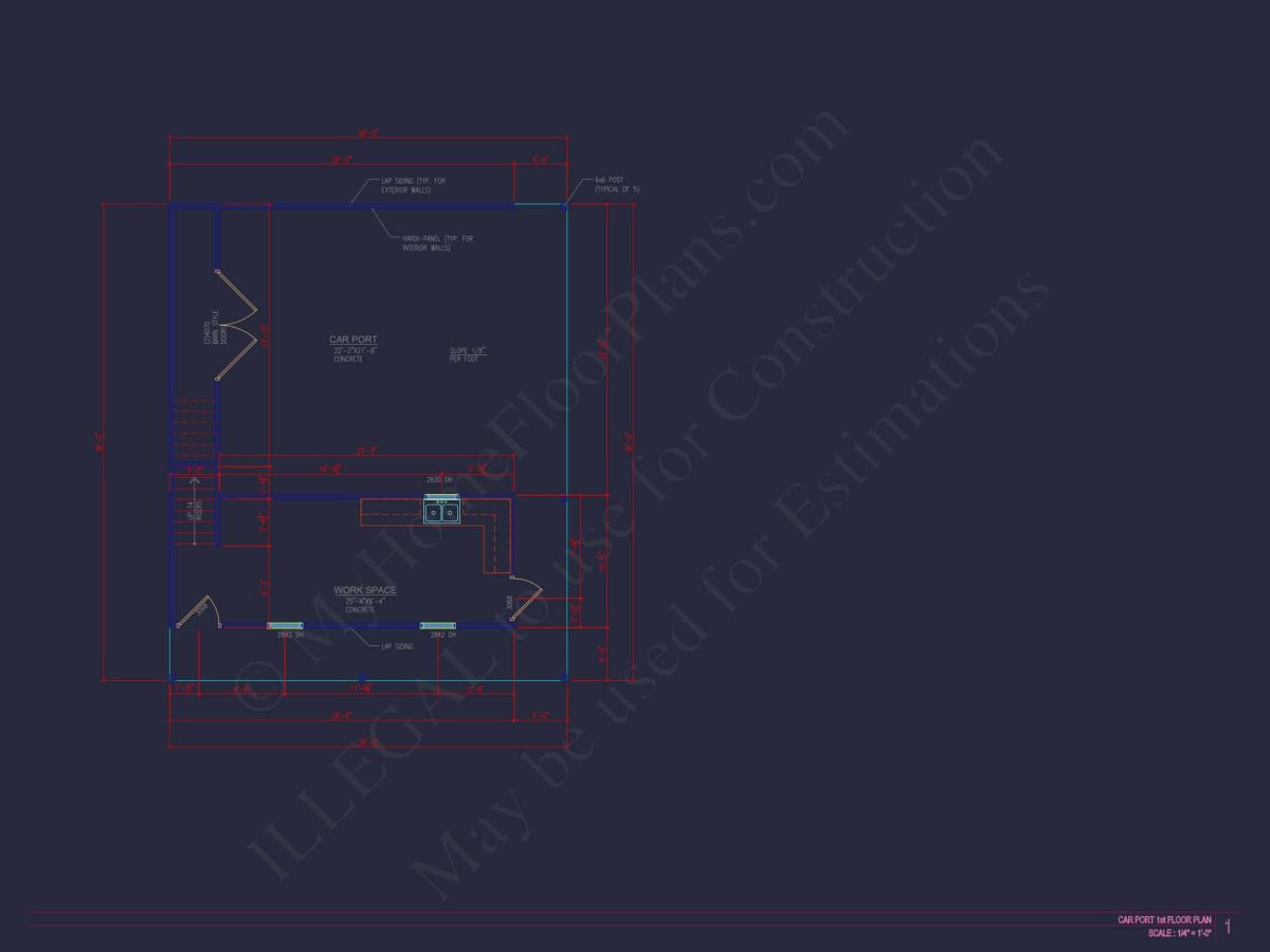 Spacious Garage Plan with Workshop - Architectural Design Blueprint