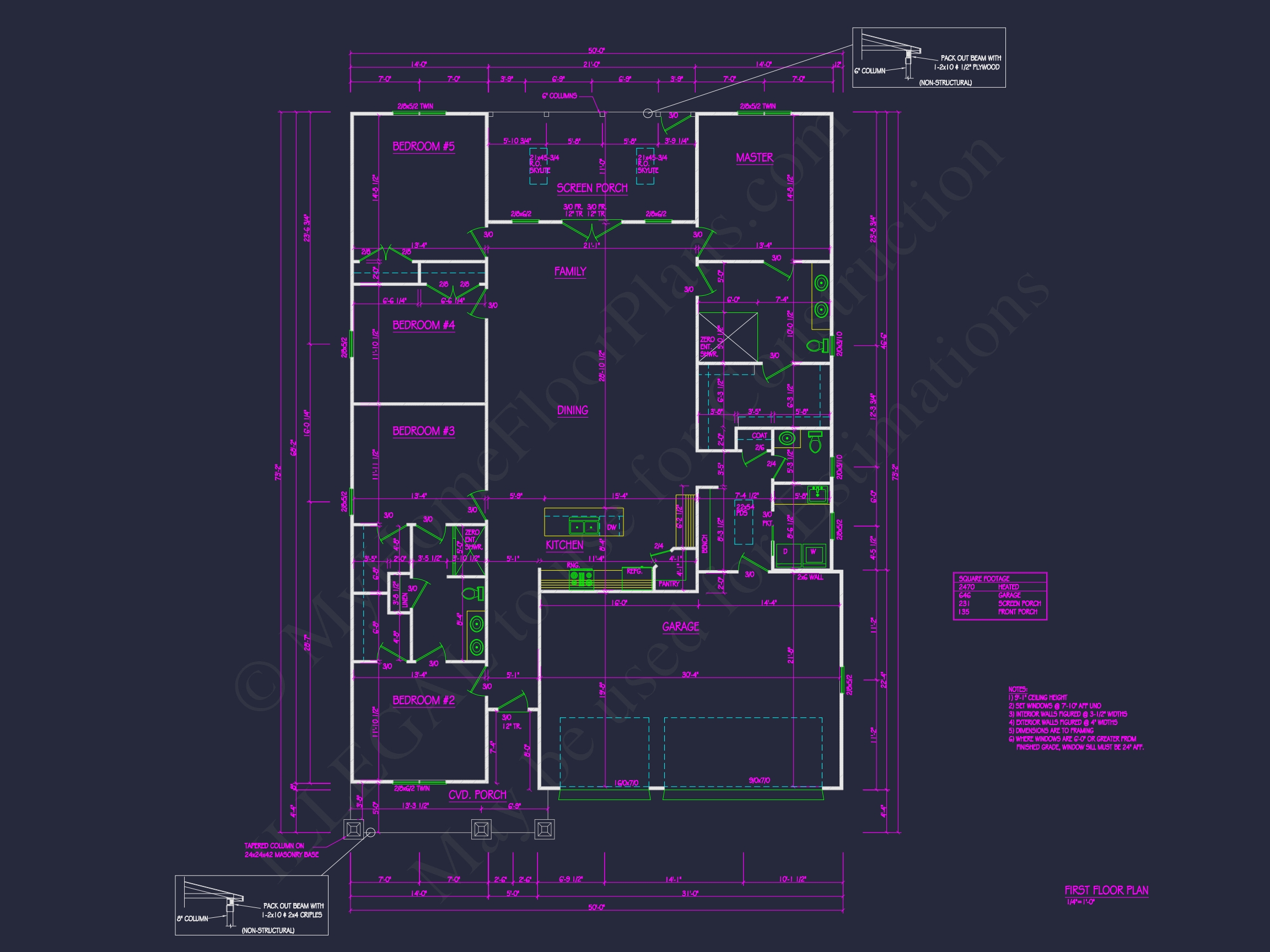 Spacious 1-Story 5-Bedroom House Plan with Modern Craftsman Design