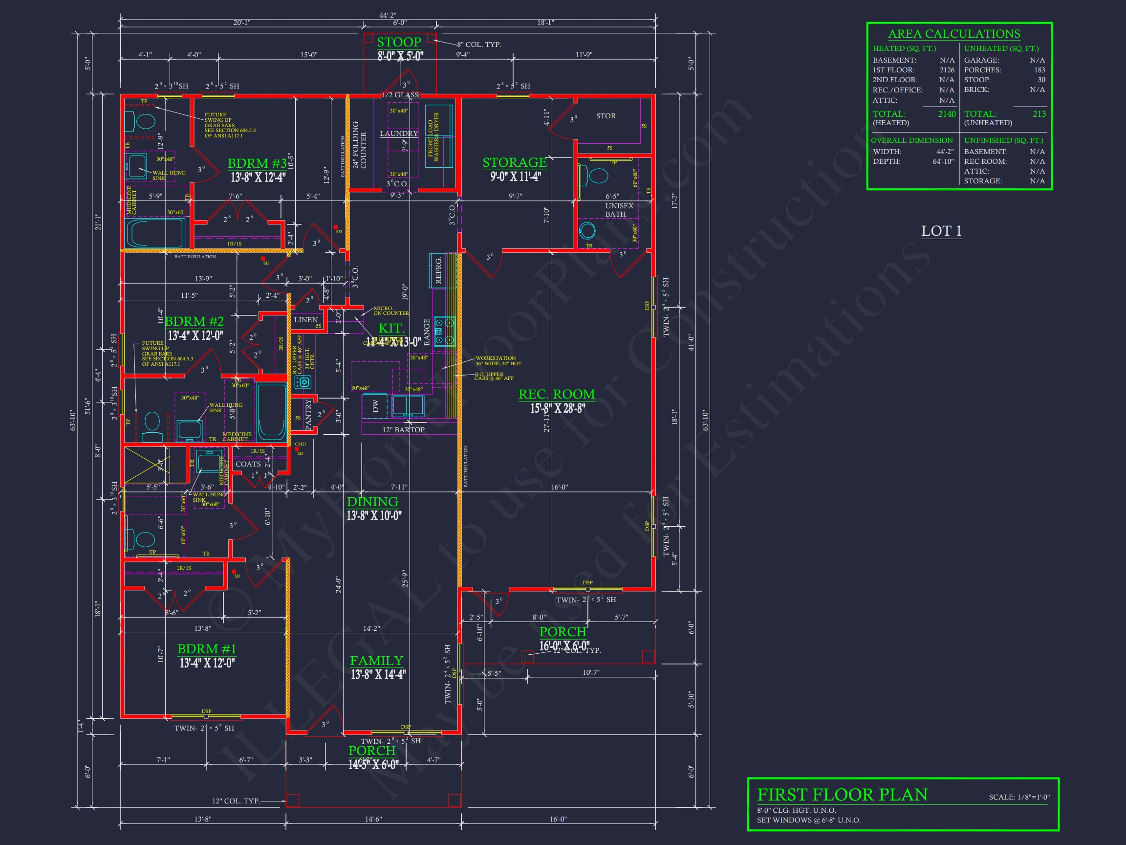 Spacious Ranch Home Plan with 3 Bedrooms and CAD Designs