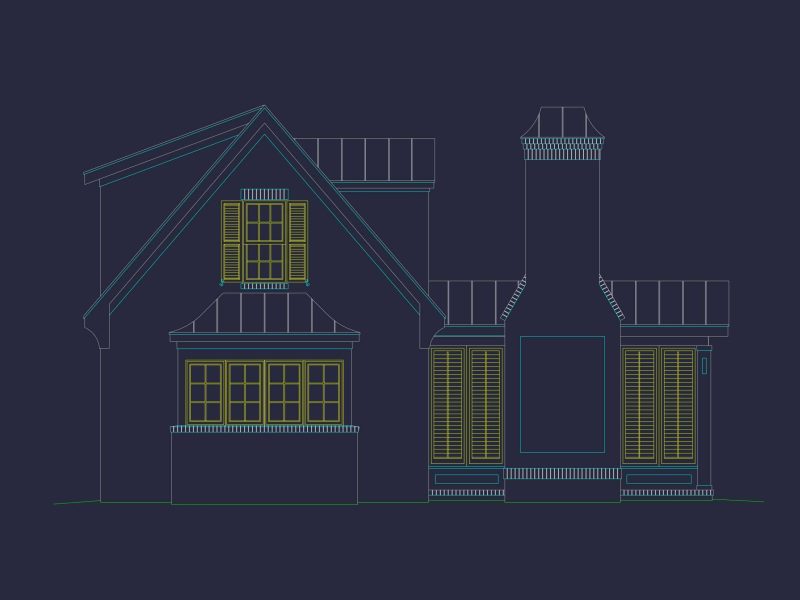 Modern Cabana Home Plan with Balcony, Study & CAD Blueprints