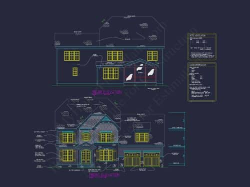 Colonial Home Plan with CAD Blueprint and Unique Designs