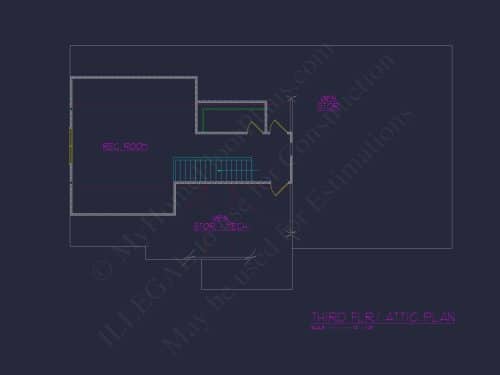 Colonial Home Plan with CAD Blueprint and Unique Designs