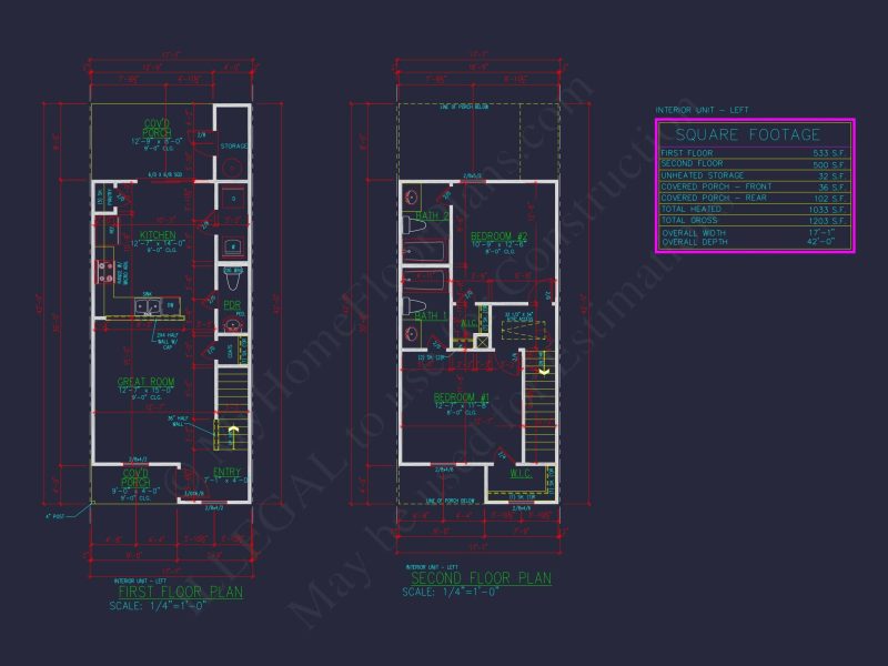 Modern Townhome Floor Plan with 6 Units and CAD Blueprints