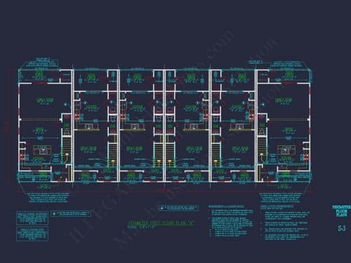 Modern Townhome Floor Plan with 6 Units and CAD Blueprints