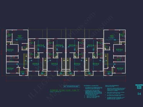 Modern Townhome Floor Plan with 6 Units and CAD Blueprints