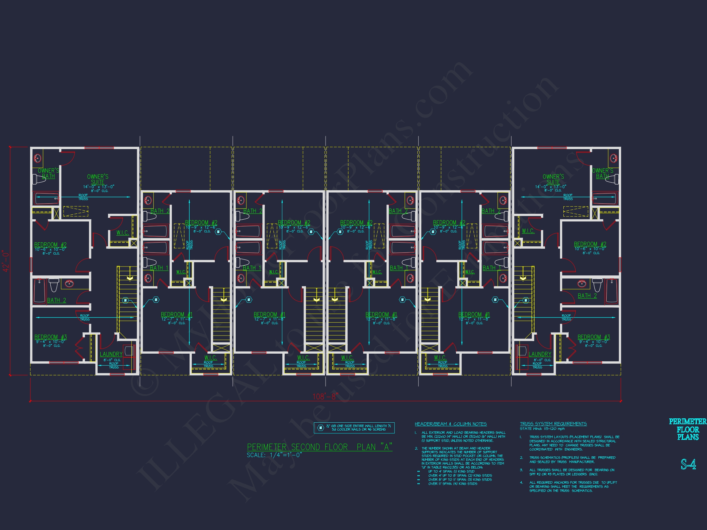 Modern Townhome Floor Plan with 6 Units and CAD Blueprints
