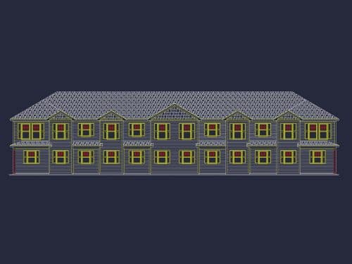 Modern Townhome Floor Plan with 6 Units and CAD Blueprints