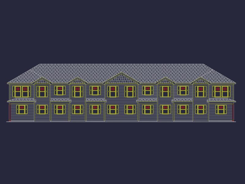 Modern Townhome Floor Plan with 6 Units and CAD Blueprints