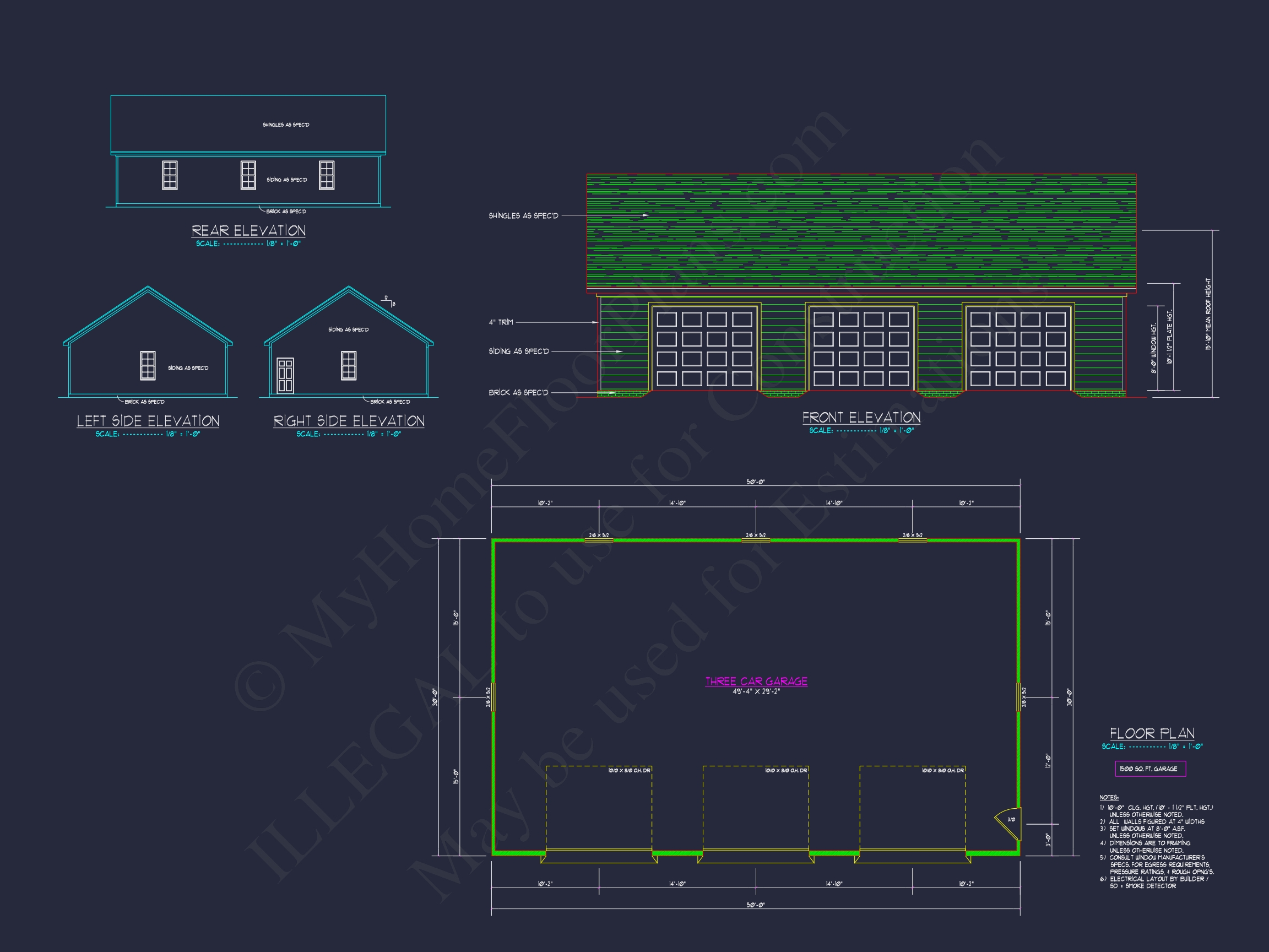 Spacious 50'x30' Garage Plan with CAD Blueprint & Modern Design